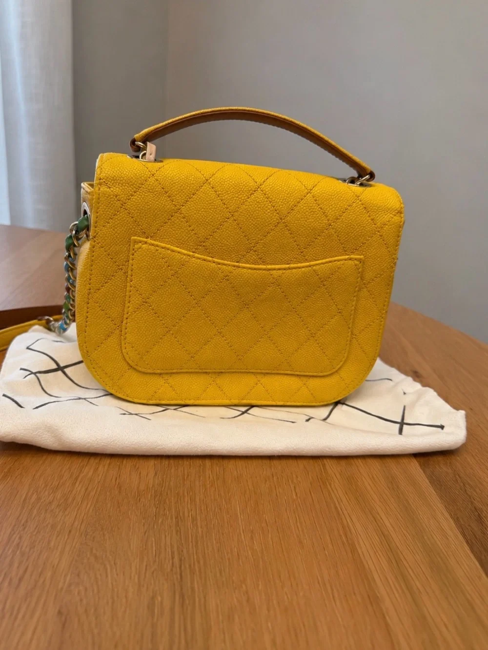 Authentic Chanel 17C Coco Cuba Handle Yellow Caviar Rainbow CC Flap